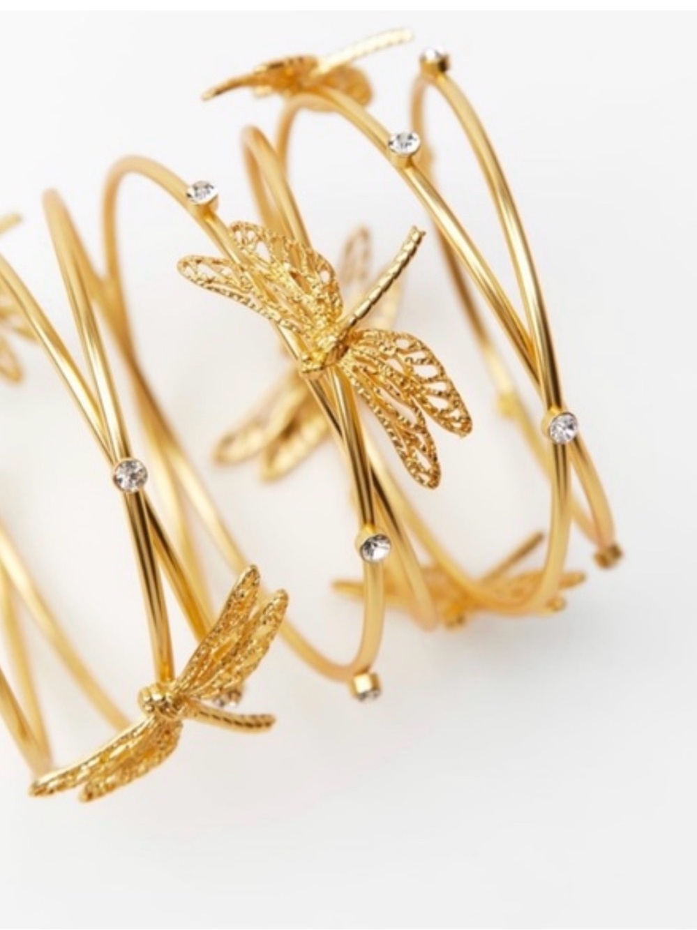 Zara Dragonfly Bracelet Gold Tone BRAND NEW NEVER WORN Crystal Accents Gorgeous!
